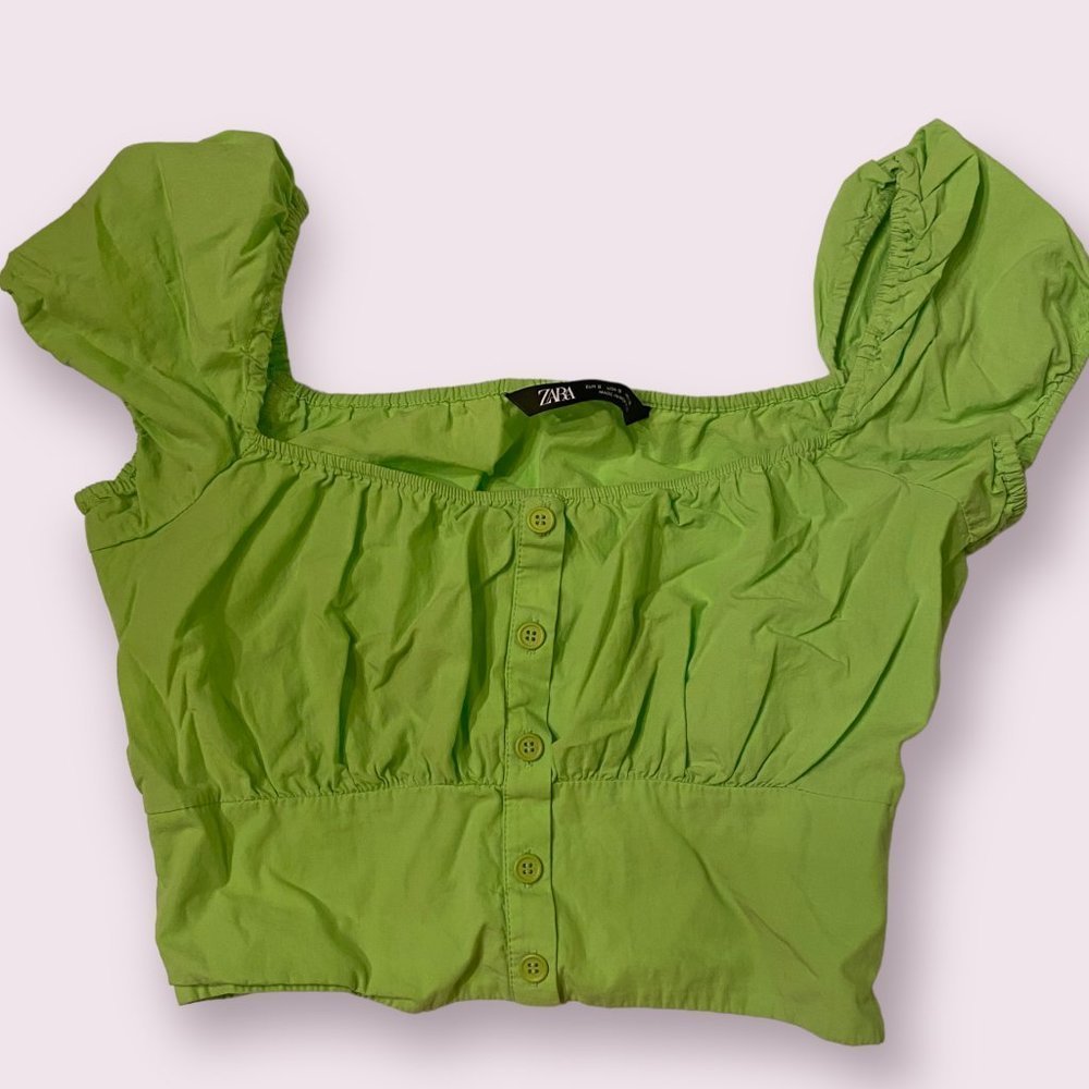 Zara | Women’s | Green Puff Sleeve Top | Size: Small